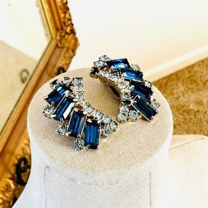 Vintage Blue Rhinestone Deco Earrings 💙